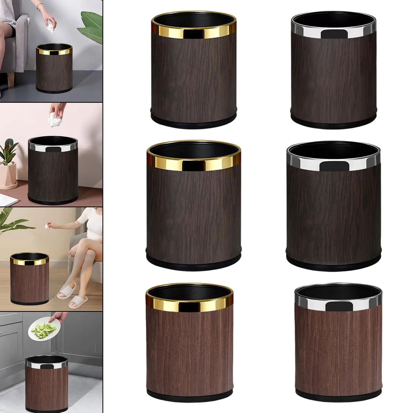 Wood Grain Trash Can Dustbin Modern Simple Lightweight Waste Can Garbage Can for Restroom Dorm Office Living Room Restaurant