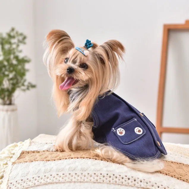 Chaleco vaquero de otoño/invierno para mascotas, ropa para perros, abrigo Schnauzer de peluche, camiseta sin mangas para mascotas pequeñas, ropa para cachorros, ropa de Navidad para perros - imagen 5