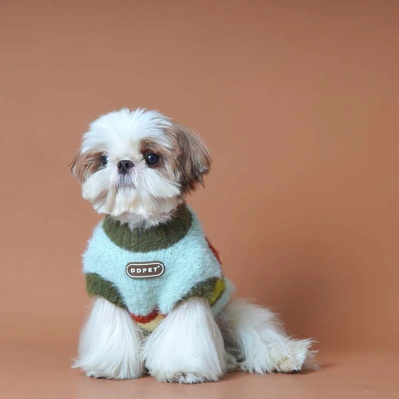 Camisa de punto a rayas para otoño/invierno para mascotas, suéter de peluche Schnauzer, chaleco de felpa para perros pequeños/gatos, ropa para perros pequeños - imagen 4