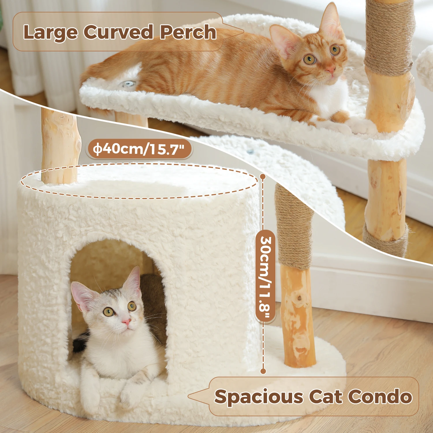 Torre moderna de árbol para gatos con postes rascadores de madera maciza Natural, bonita cesta de mimbre, cama de condón para gatos de lujo para juguetes de interior para gatos - imagen 2
