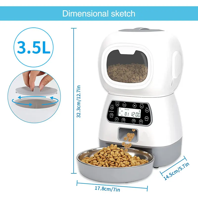 Alimentador automático para mascotas, dispositivo de alimentación inteligente con Control remoto, grabadora de voz, dispensador de comida para perros y gatos, 3,5 l - imagen 2