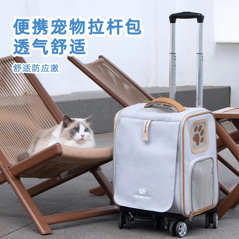 Nueva maleta con ruedas para mascotas, maleta plegable portátil para perros y gatos, cubierta con ruedas a cuadros, productos para mascotas - imagen 4