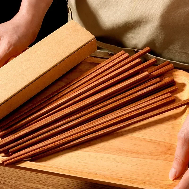 10 par/set palillos de madera Natural, palillos antideslizantes reutilizables, palitos de comida para Sushi, vajilla para el hogar, utensilios de cocina - imagen 2