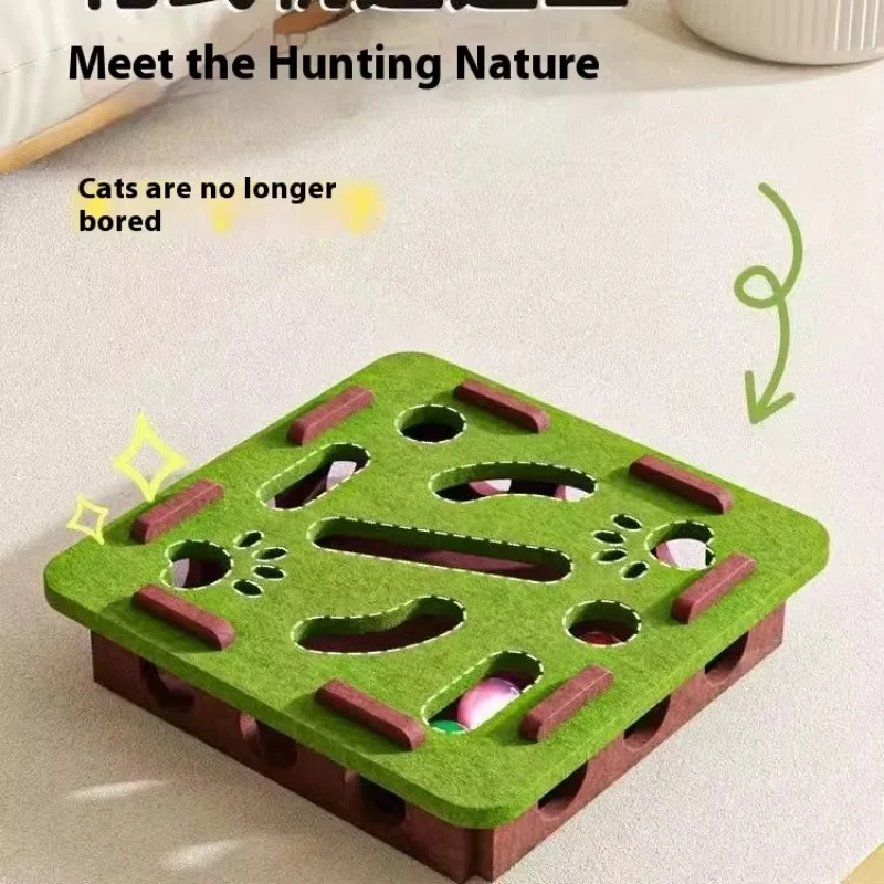Juguete laberinto de fieltro para gatos – caja con bola y campana - imagen 2