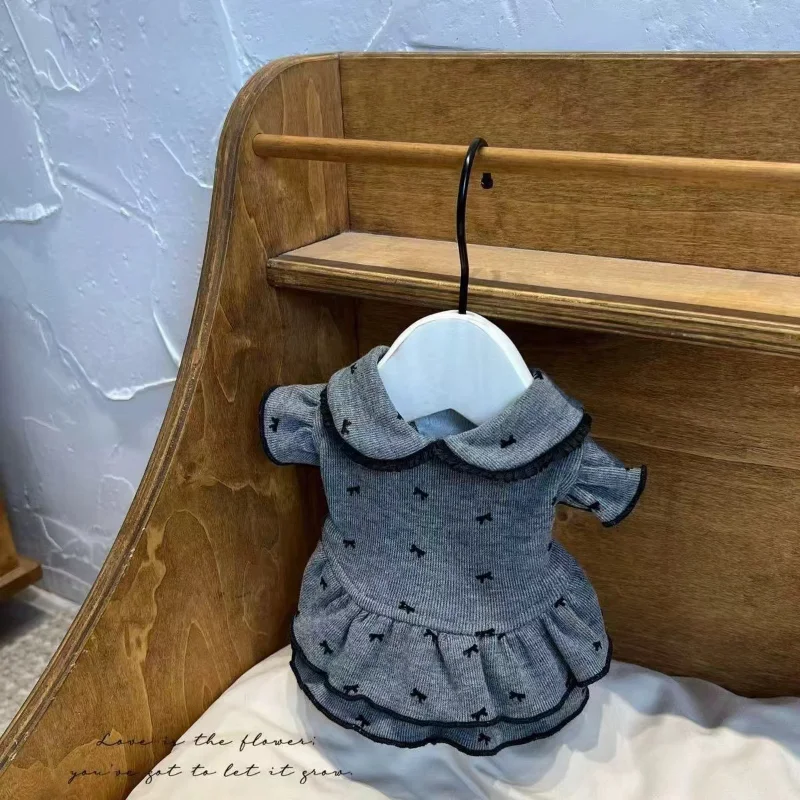 Ropa para perros con lazo gris de verano e invierno, Falda de punto de peluche bonita, media falda de encaje con lazo, vestidos finos para perros pequeños - imagen 2