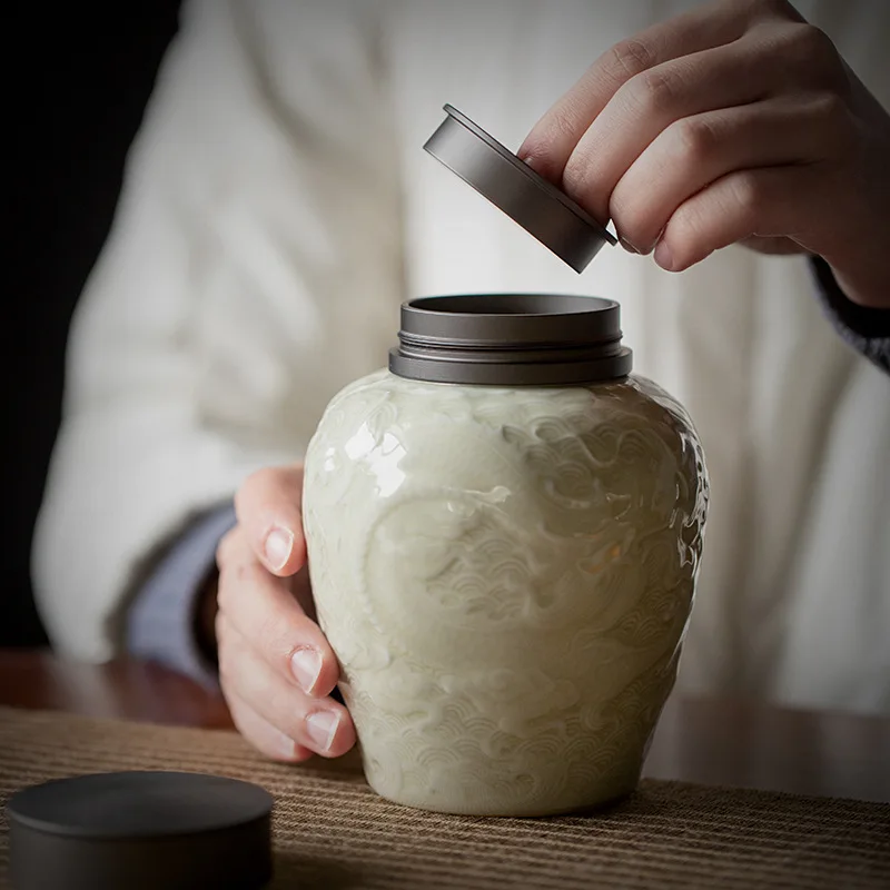 Urna para mascotas de cerámica tallada a mano, incinera el animal humano en memoria de su ser querido, exquisitas urnas para cenizas, accesorio de color azul - imagen 4
