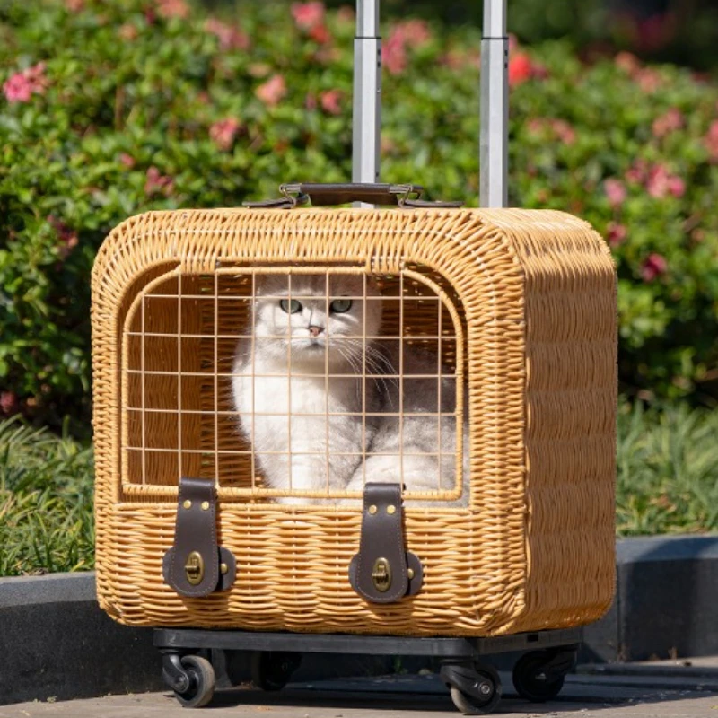 Transportín portátil para gatos, bolsa para gatos hecha a mano, cubierta de carrito, viaje transpirable de verano, rueda transportadora para cachorros y gatos, producto para mascotas al aire libre - imagen 3