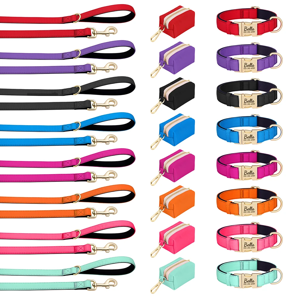 Collar de perro personalizado, conjunto de bolsa con correa, collares con etiqueta de identificación para mascotas, bolsa de golosinas para mascotas, bolsas de aperitivos para perros pequeños, medianos y grandes, 3 unids/set - imagen 2