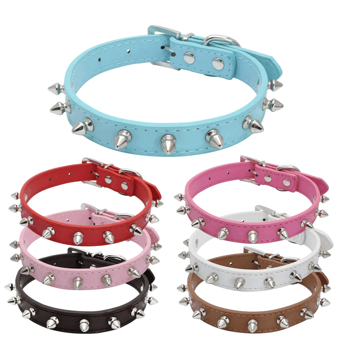 Collar de cuero con tachuelas y púas para perro y gato