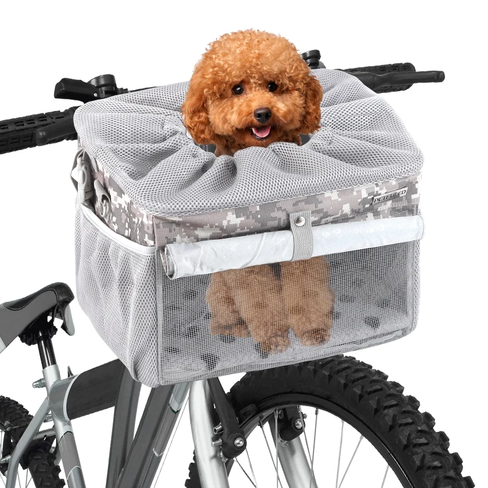 Cesta de bicicleta pequeña y mediana para mascotas con malla transpirable, manillar frontal extraíble, cesta de bicicleta para perros para aventuras en bicicleta - imagen 2