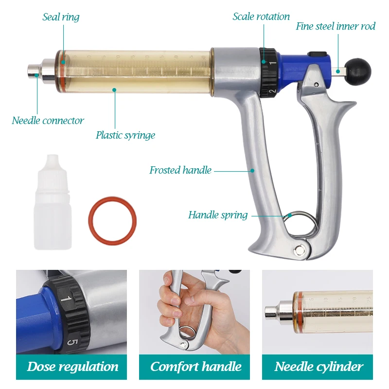 Inyector de báscula semiautomático ajustable, jeringa continua de 25Ml/50Ml, 10 agujas, herramienta veterinaria para pollo y oveja - imagen 2
