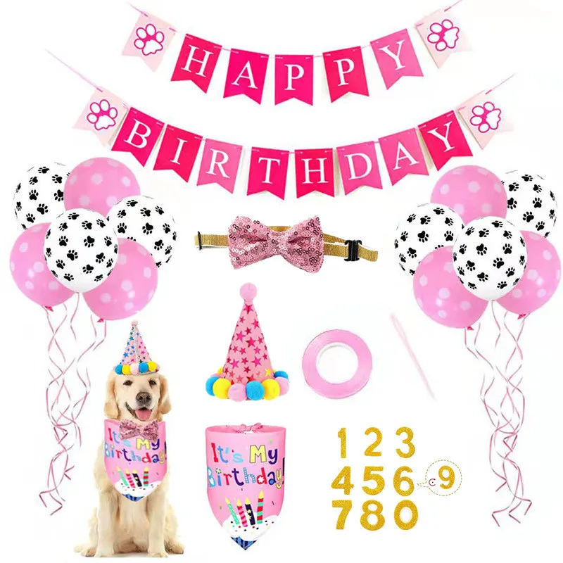 Decoración de feliz cumpleaños para mascotas, sombreros para disfraz de perro, Bandana con lazo, pañuelo, Baberos, pancartas, suministros para fiesta de mascotas, accesorios para perros - imagen 2