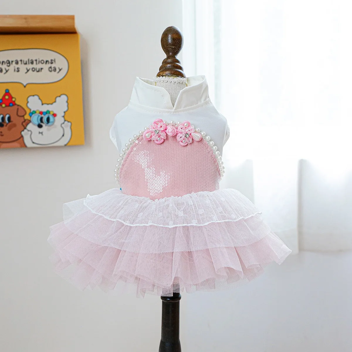 Vestidos antiguos chinos con botones para perros, Chihuahua femenina, Cheongsam de perlas, ropa para gatos, velos en capas, cachorro de mascota de primavera de una pieza - imagen 4