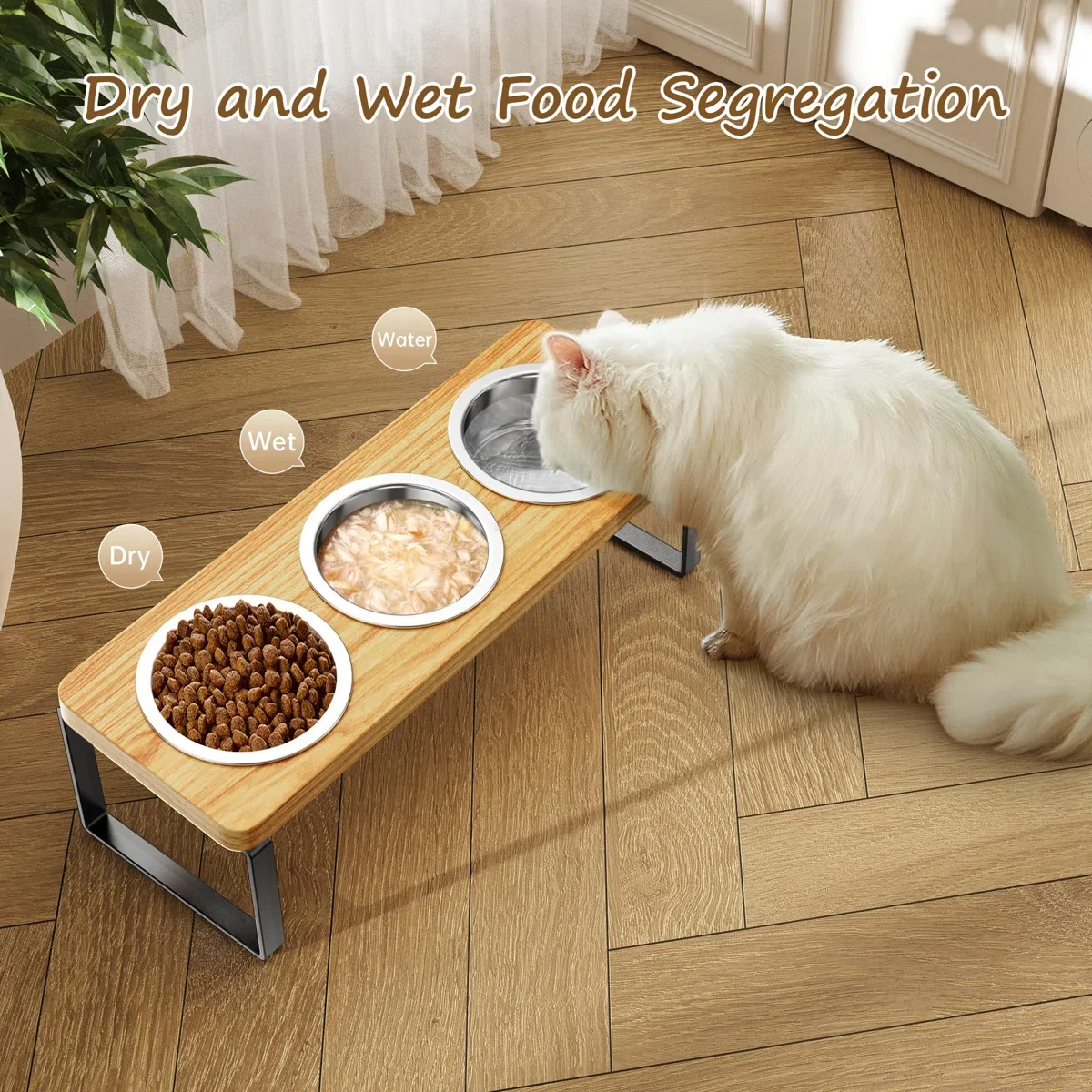 Cuencos elevados para gatos con 3 cuencos de acero inoxidable |   10 °   Cuencos de comida para gatos elevados antivómitos inclinados para gatos pequeños y cachorros de mascotas - imagen 3