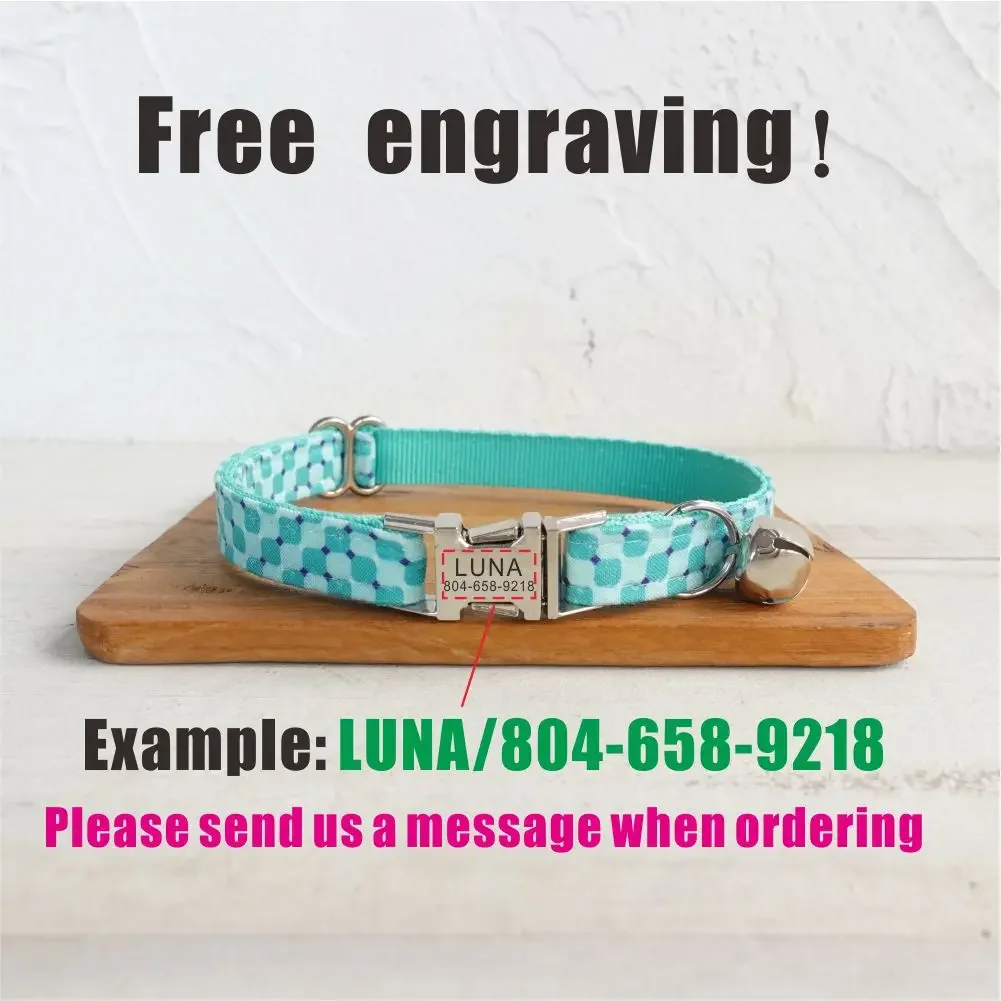 Collar de gato personalizado con grabado gratuito, correa para mascotas a juego, hebilla de Metal de contactos personalizados, Collar para mascotas pequeñas para piscina - imagen 4