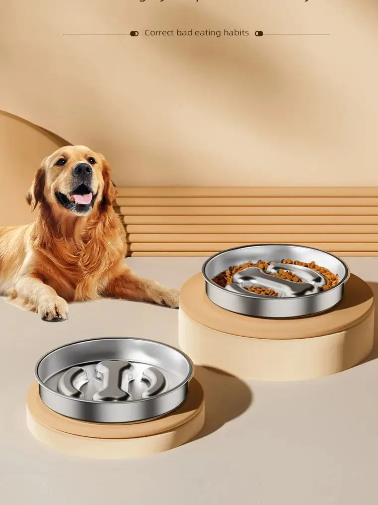 Cuenco de rompecabezas alimentador lento para perros, cuenco de comida antiasfixia de acero inoxidable, estimulación mental y control de peso para razas medianas