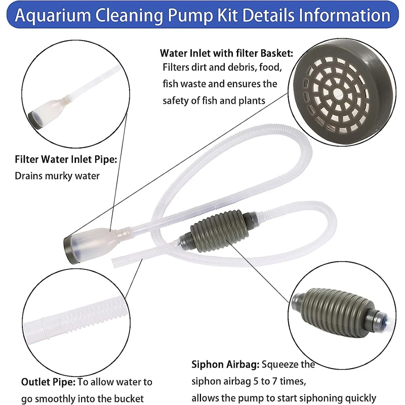 Premium acuario pecera cambio de agua sifón tubo cambiador de agua Manual limpiador de grava limpiador de bomba de acuario semiautomático - imagen 5