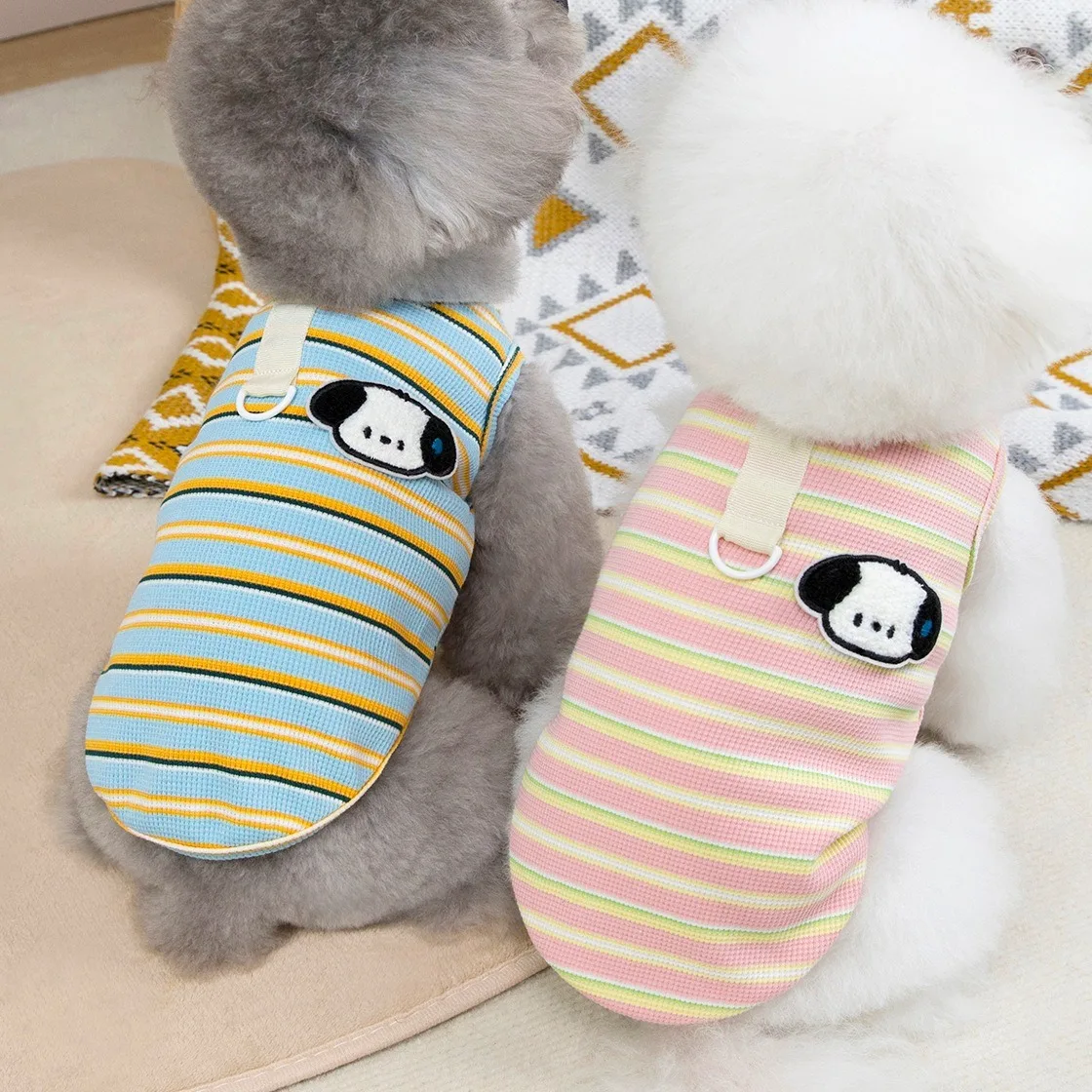 Chaleco a rayas para perros pequeños y medianos, camiseta transpirable de verano para gatito, dibujos animados, Bulldog Francés, cachorro, ropa para perros York
