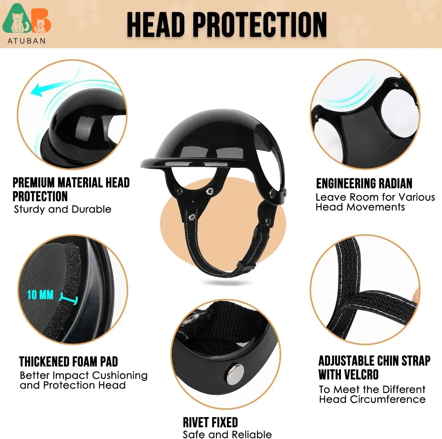 ATUBAN Casco y gafas para perros-Protección UV Gafas de sol para perros Gafas para perros Sombrero para mascotas Cascos de motocicleta Protección para cachorros - imagen 2