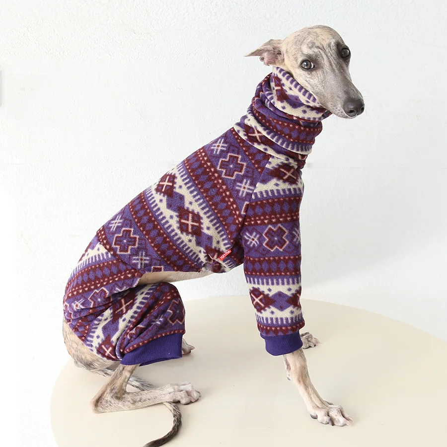 Mono cálido de lana bohemia para galgo italiano, camiseta de manga larga con cuello alto de 4 patas para perros, pijamas de invierno para Whippet - imagen 4