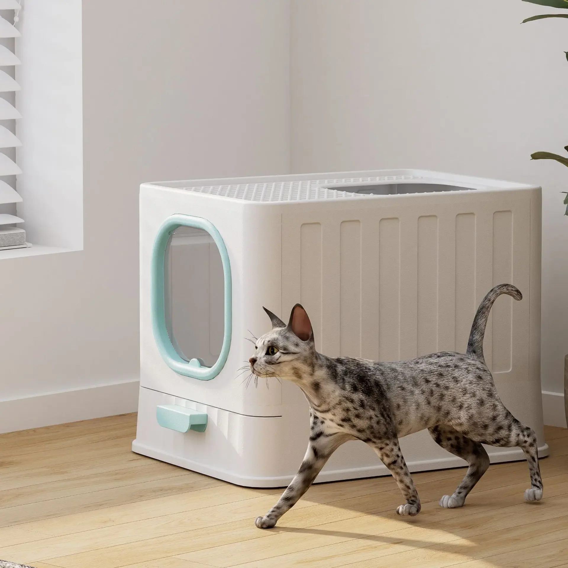 Caja de arena cerrada plegable para gatos con filtro antiolor - imagen 2