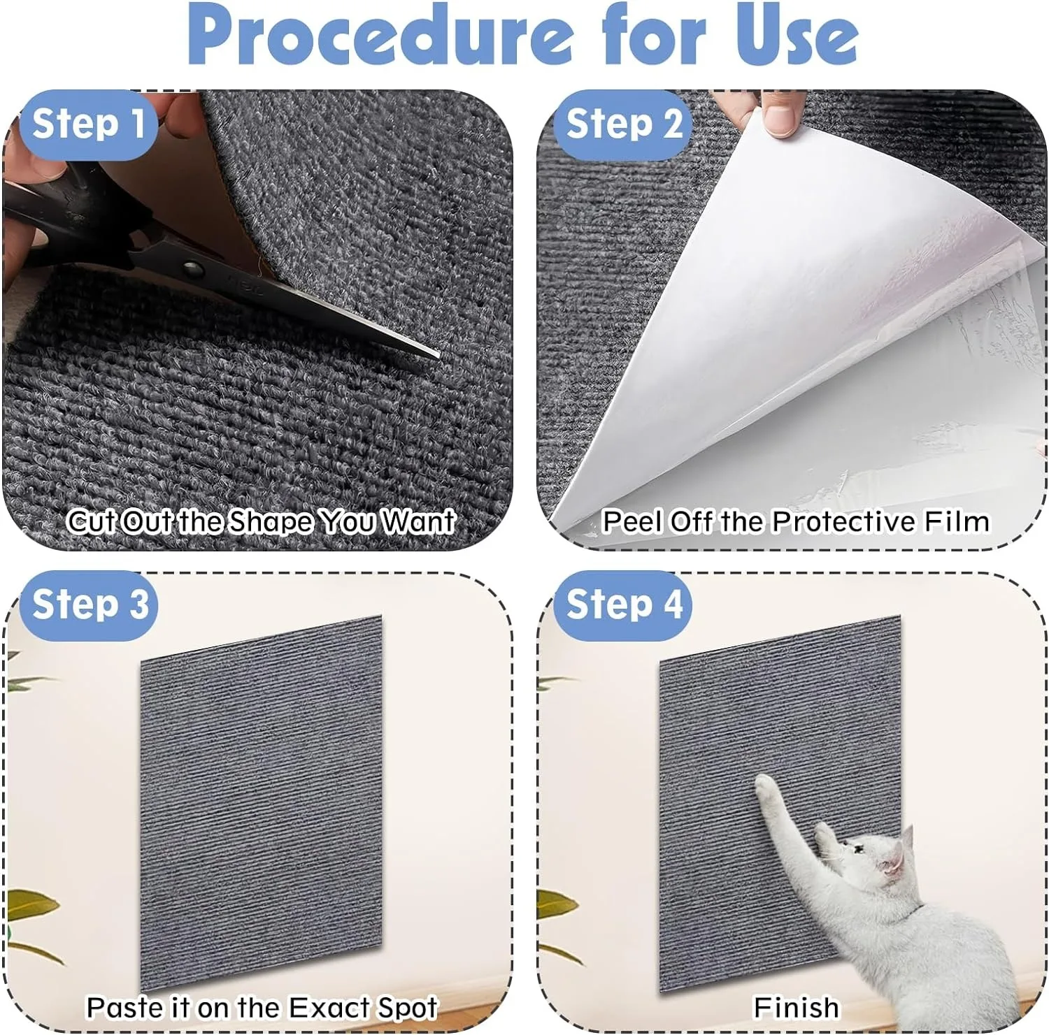 Alfombra para rascar gatos, alfombra para gatos con poste rascador autoadhesivo recortable para gatos, Protector de muebles para rascar gatos - imagen 3