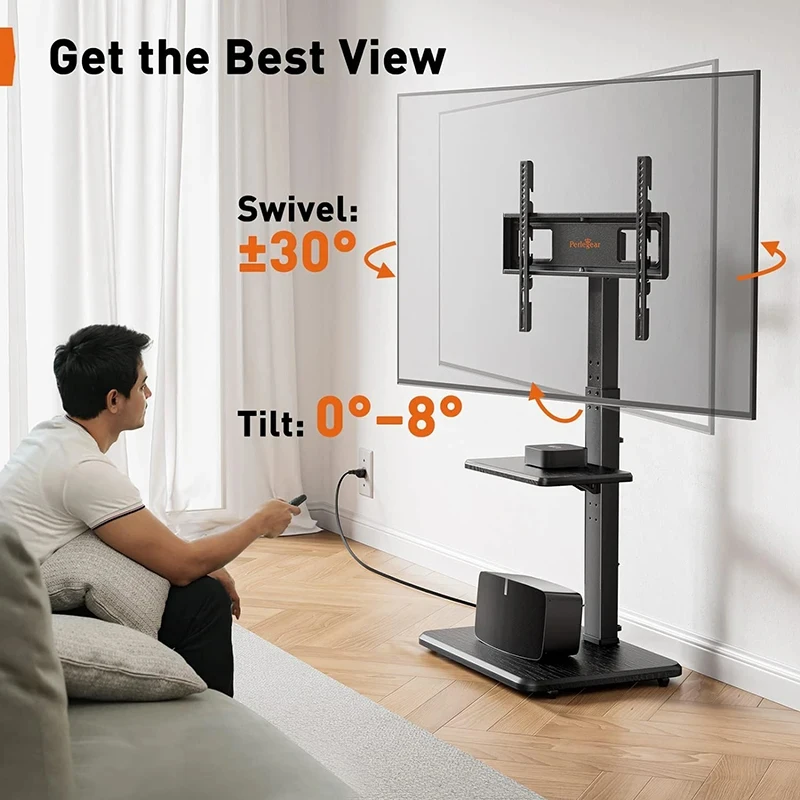 Soporte para TV con ruedas, carrito para TV móvil con ruedas para televisores de pantalla plana de 32-65 pulgadas Soporte para TV de piso ajustable en altura giratoria VESA 600x400 mm - imagen 3