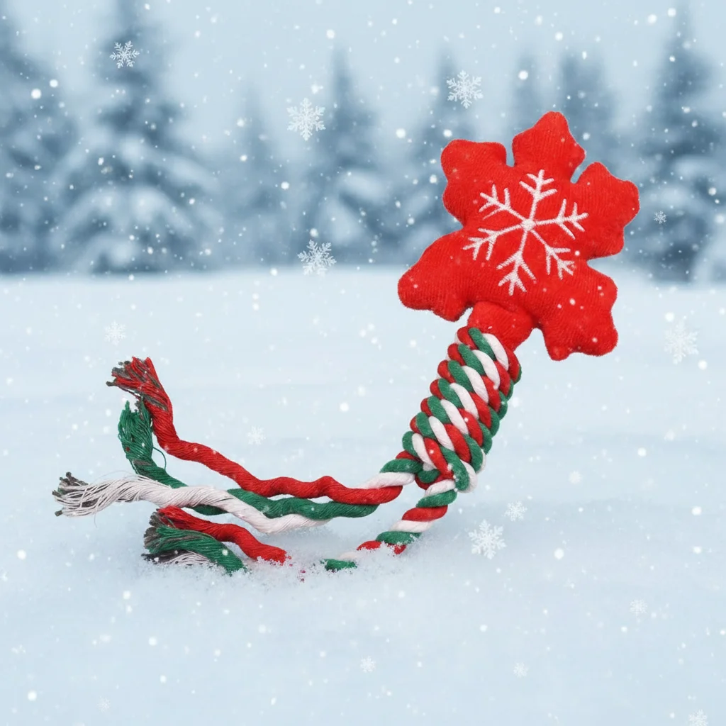 Juguetes navideños de cuerda para mascotas, juguetes para masticar trenzados chirriantes para perros, juguetes de cuerda con nudo indestructible para limpieza de dientes de cachorro - imagen 3