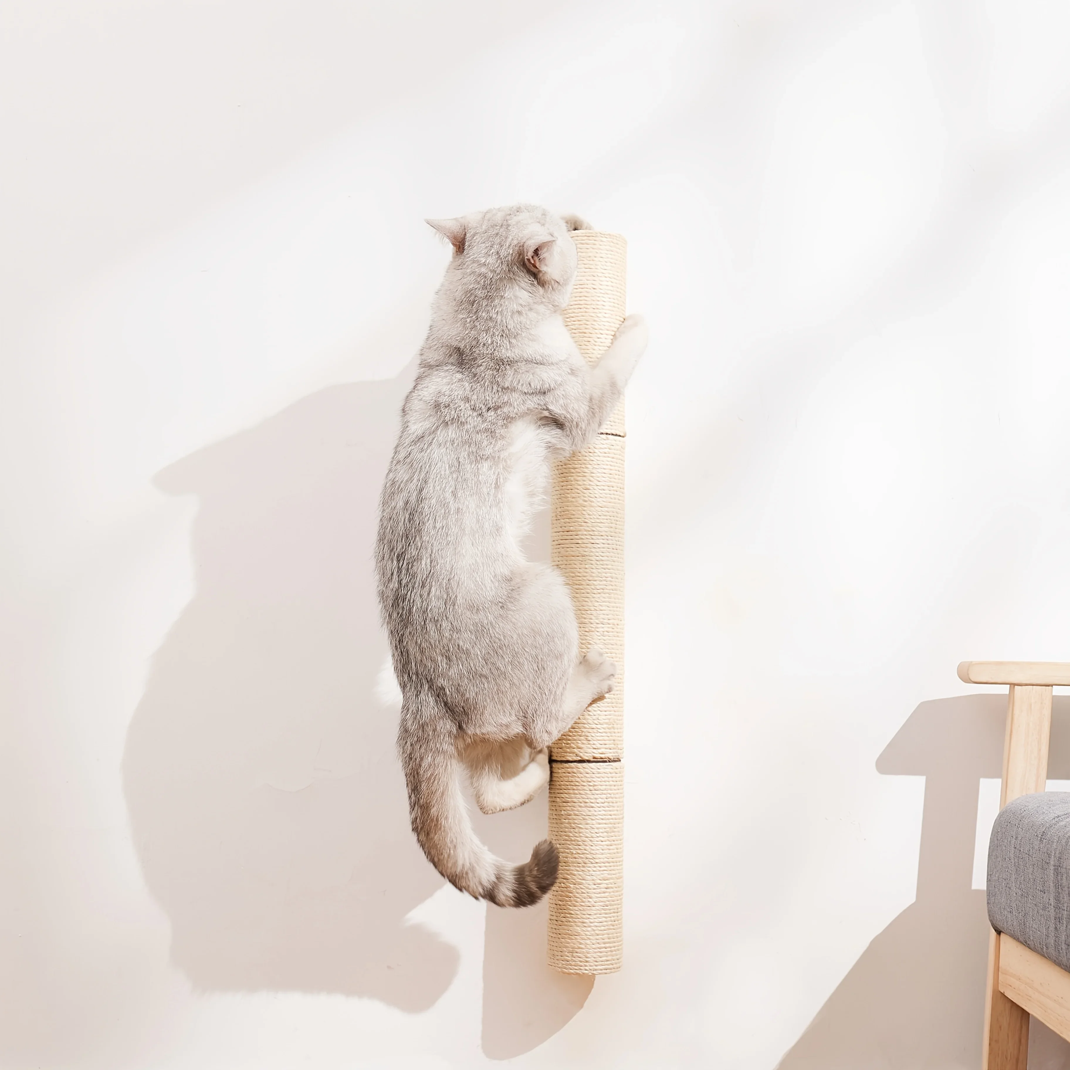 Poste rascador de madera maciza para gatos con cuerda de Sisal, árboles para gatos montados en la pared, estante de escalada para gatos, muebles para rascar juguetes