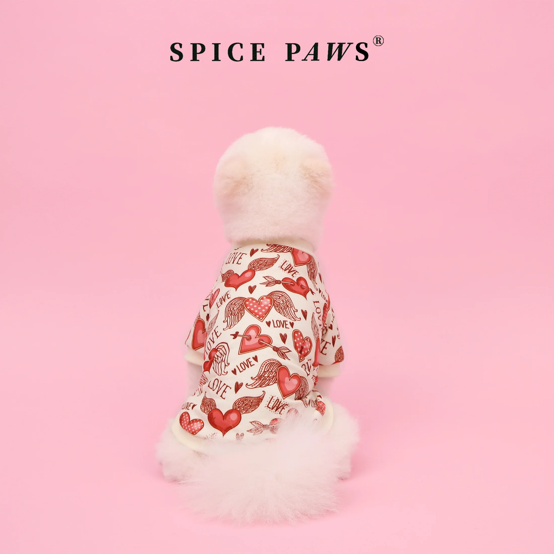 Sudadera con capucha para perros – Diseño corazón alas ángel rojo y crema - imagen 2