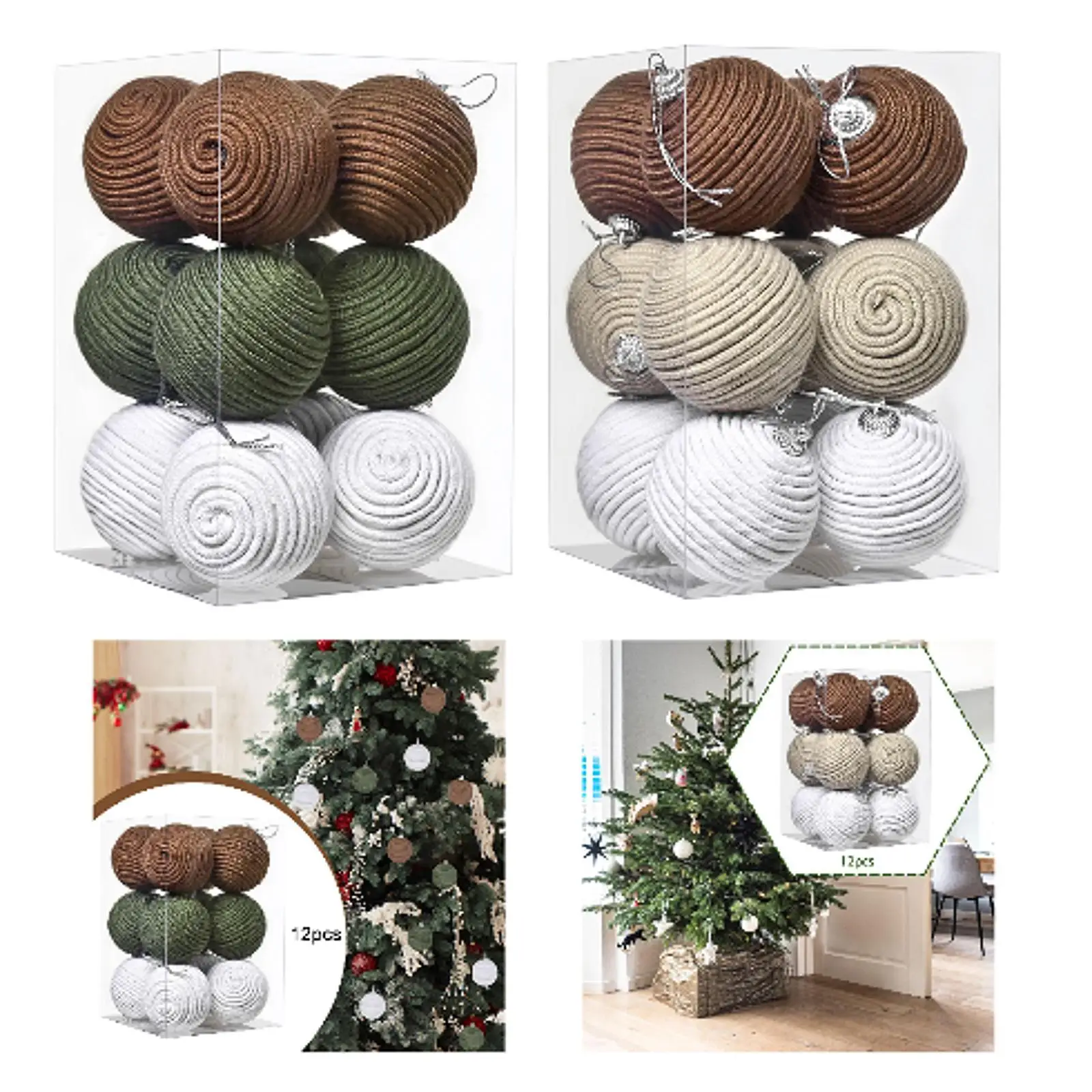 12 piezas de bolas de Navidad, celebraciones navideñas, colgantes portátiles, cuerda de yute, suministros para fiestas de centro comercial, adornos de decoración de árbol de Navidad - imagen 2