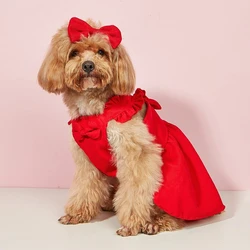 Chaleco rojo con lazo para perros pequeños y gatos
