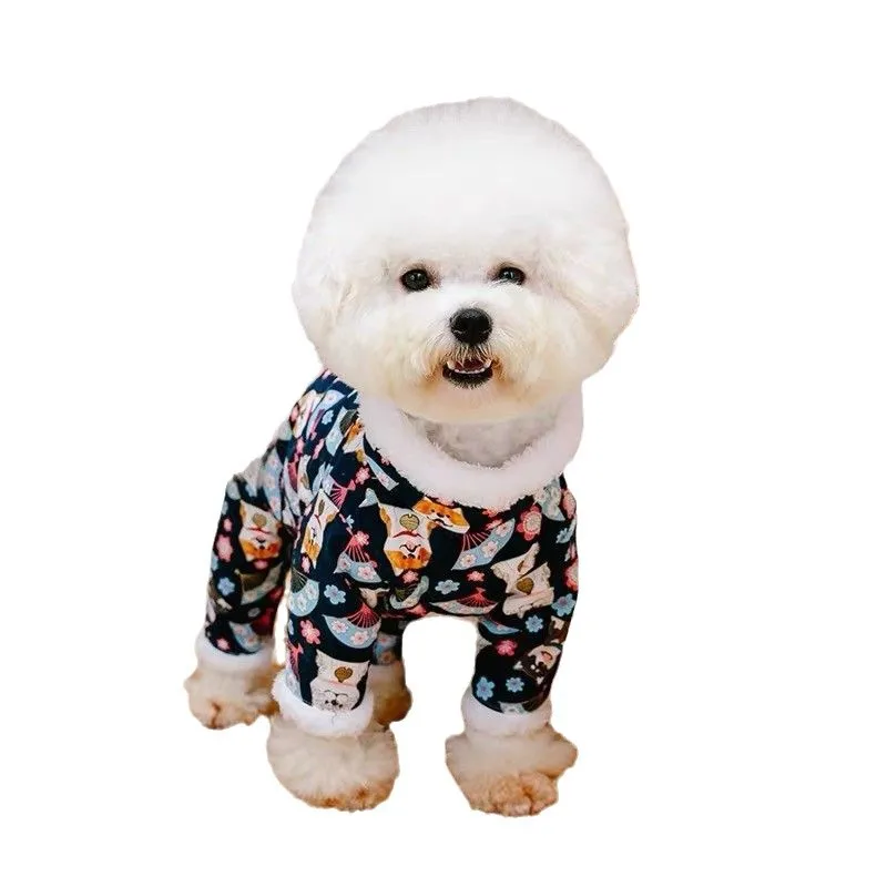Pantalones gruesos de cuatro patas con encaje de felpa para mascotas, todo incluido, mono de peluche para otoño e invierno, chaqueta de cuatro patas con oso de peluche - imagen 5