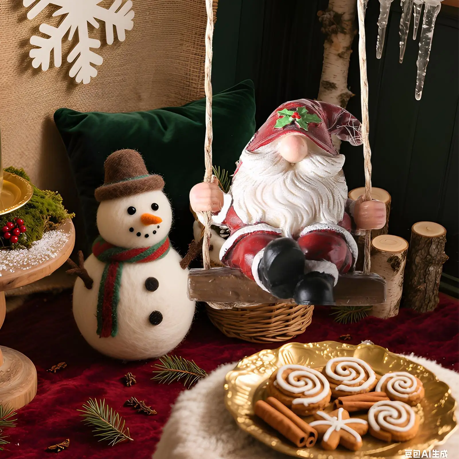 Estatuilla de Gnomo de Navidad en columpio, escultura decorativa, estatuilla decorativa de resina, adorno para interior y exterior, patio, césped - imagen 2