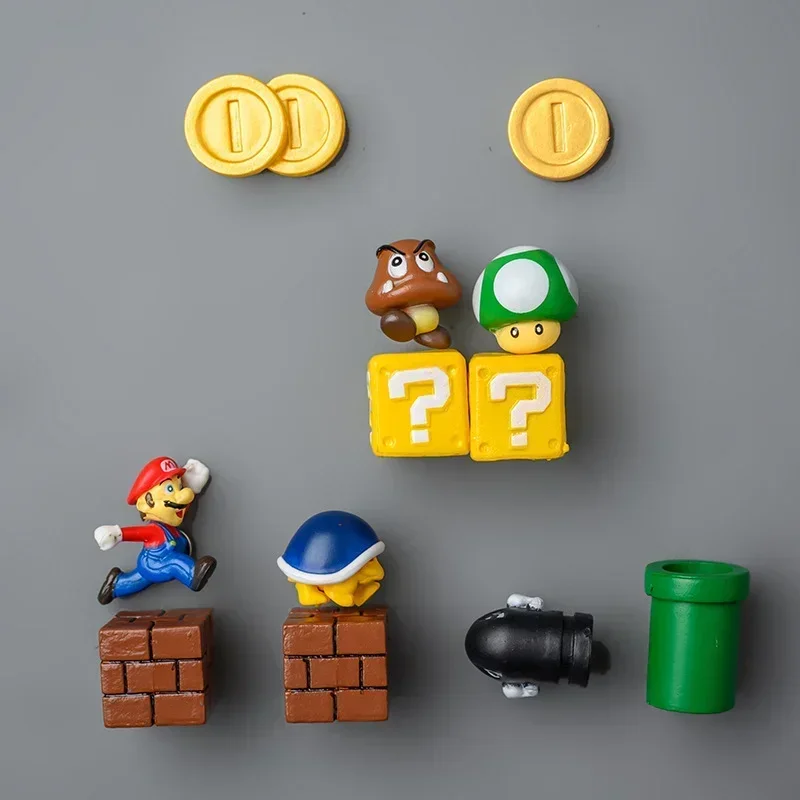 Super Marios Bros personaje del juego de dibujos animados pegatinas magnéticas para nevera foto de Anime pared decoración Kawaii juguete lindo recuerdo regalos de navidad - imagen 5