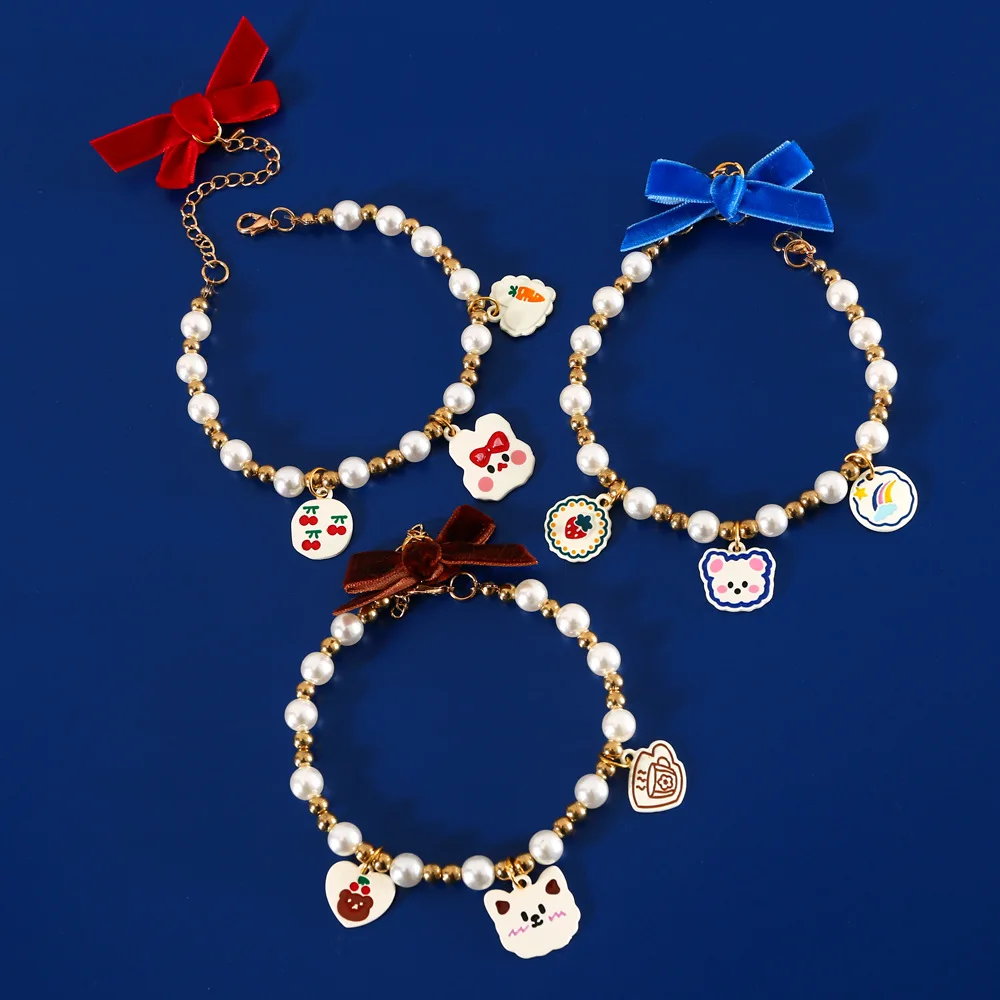 Collar de dibujos animados de perlas ajustables para mascotas, Collar de caniche para gatito y cachorro, accesorios para gatos, producto de Collar para mascotas - imagen 3