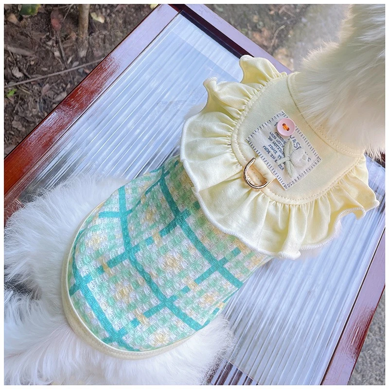 Camiseta sin mangas a cuadros para mascotas, abrigo de peluche elástico Yorkshire, ropa para cachorros, ropa para perros pequeños, primavera y otoño - imagen 4