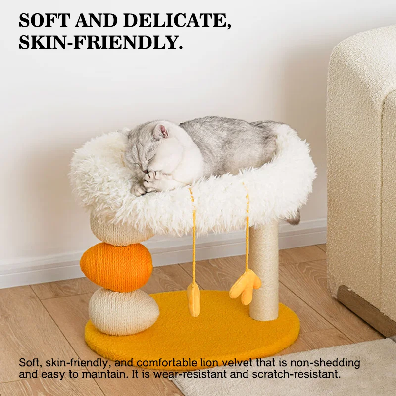 Cama compacta para gatos de dos pisos, plataforma para saltar para gatos, pollito amarillo, árbol para gatos con área de anidación, rascador para gatos y cama para gatos, combinación divertida - imagen 2