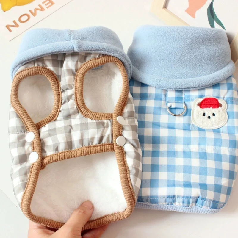 Chaleco de cuello alto a la moda para perros, chaqueta de invierno, ropa para perros, abrigo bonito a cuadros para cachorros, chaqueta cálida y suave para gatos, abrigo para mascotas, ropa Bichon - imagen 5