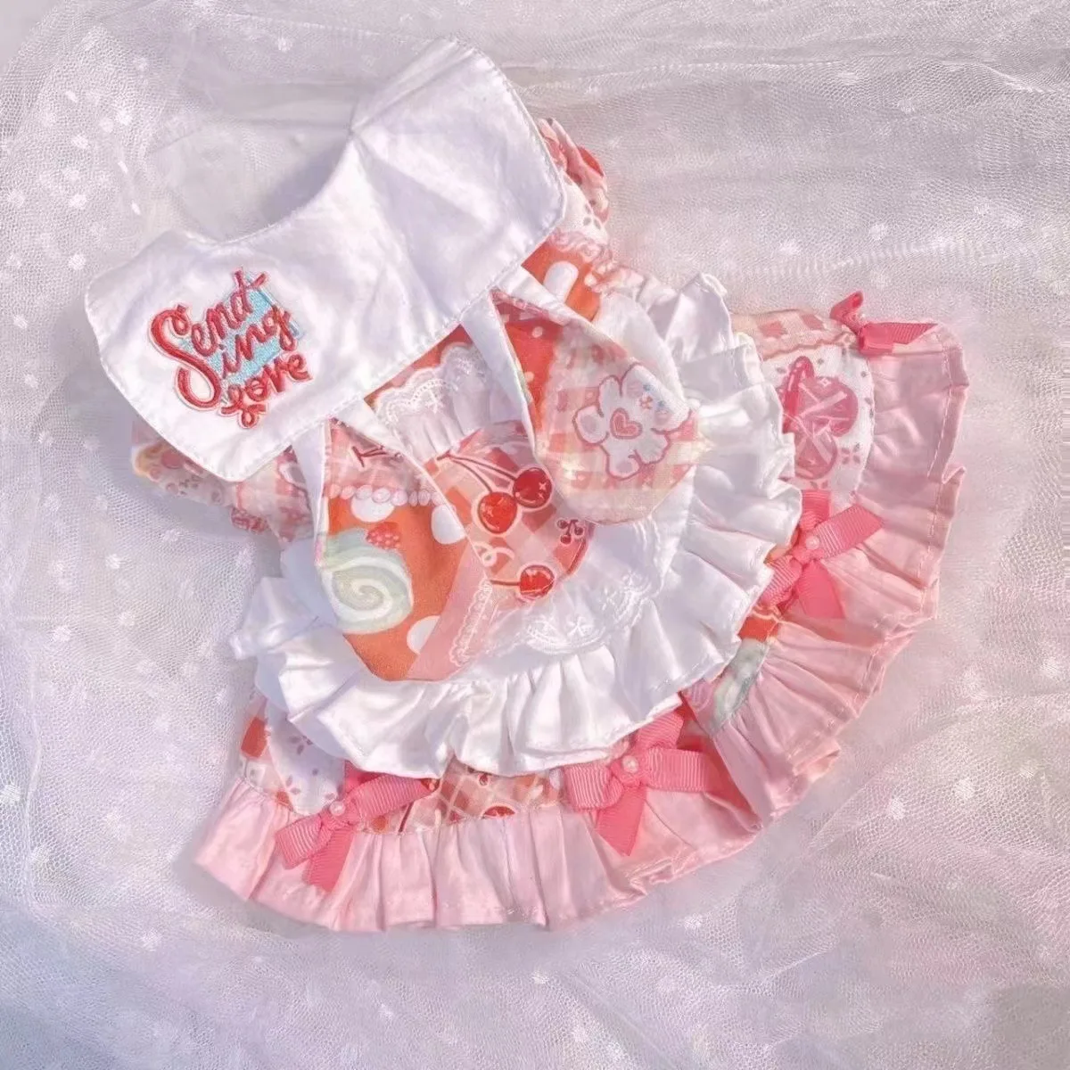 Otoño nueva falda para perro vestido rosa de princesa con manga de burbuja ropa para perros y gatos Marqués dibujos animados cereza Orejas de conejo ropa de diseñador para perros - imagen 2