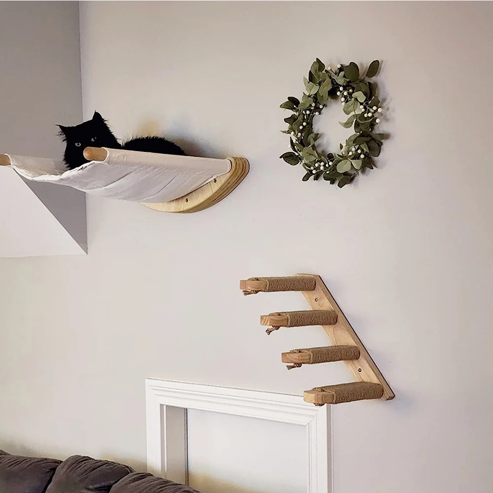 Marco de escalada para gatos, poste de rascado de Sisal de madera maciza montado en la pared, plataforma de salto, Pedal para casa de mascotas, 1 piezas - imagen 5
