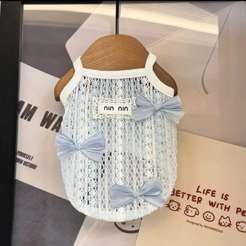 Ropa con lazo de encaje para cachorros, chaleco para mascotas, cabestrillo de encaje hueco para perros, ropa transpirable de verano para mascotas, jersey de Color sólido, suministros para mascotas - imagen 3