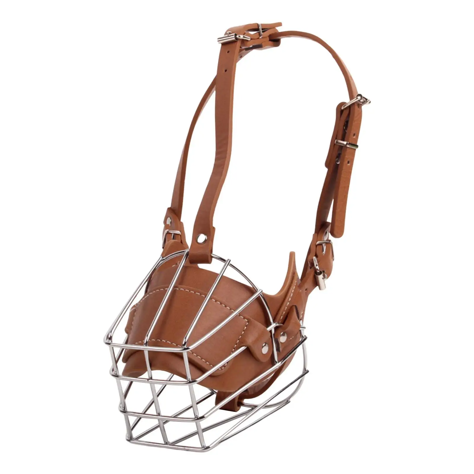 Pet Muzzle for Dog Adjustable PU Leather Straps Mouth Cover Breathable Metal