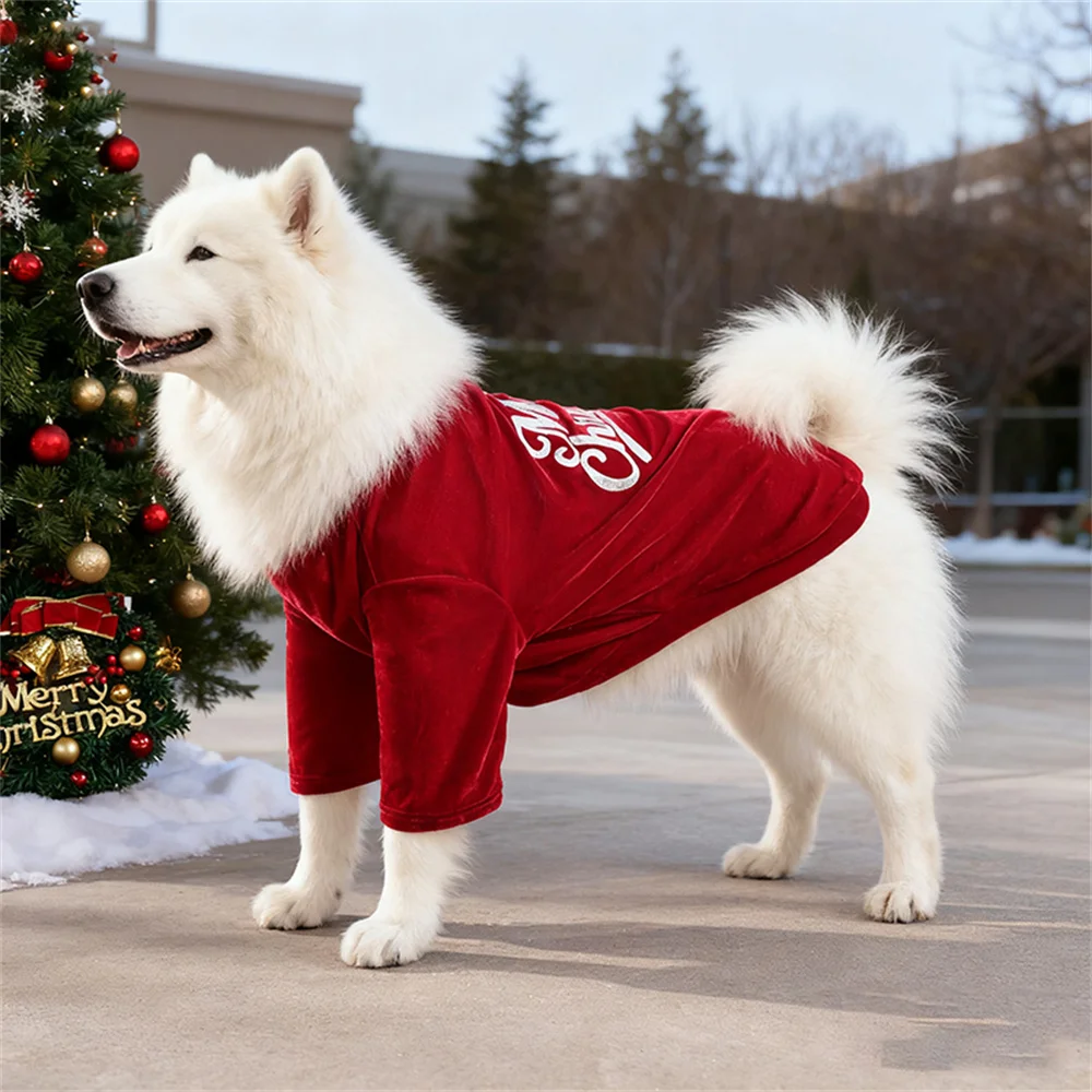 Camiseta de perro estilo navideño para perros pequeños y medianos, ropa de vacaciones para mascotas con estampado de letras clásicas samoyed de Golden Retriever - imagen 4