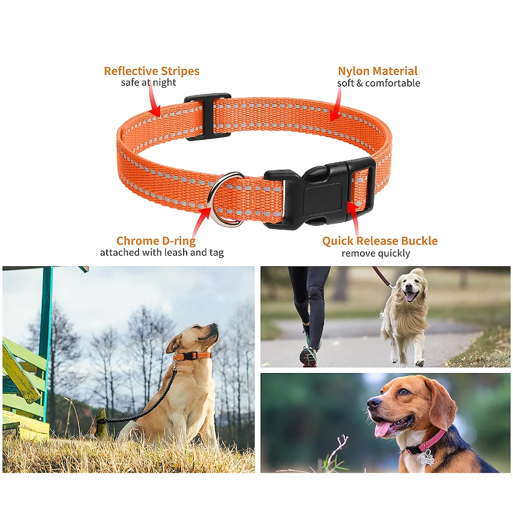 Correa reflectante para Collar de perro con seguridad ajustable, Collar de nailon para mascotas, cuerda de tracción para mascotas adecuada para mascotas de tamaño pequeño y mediano