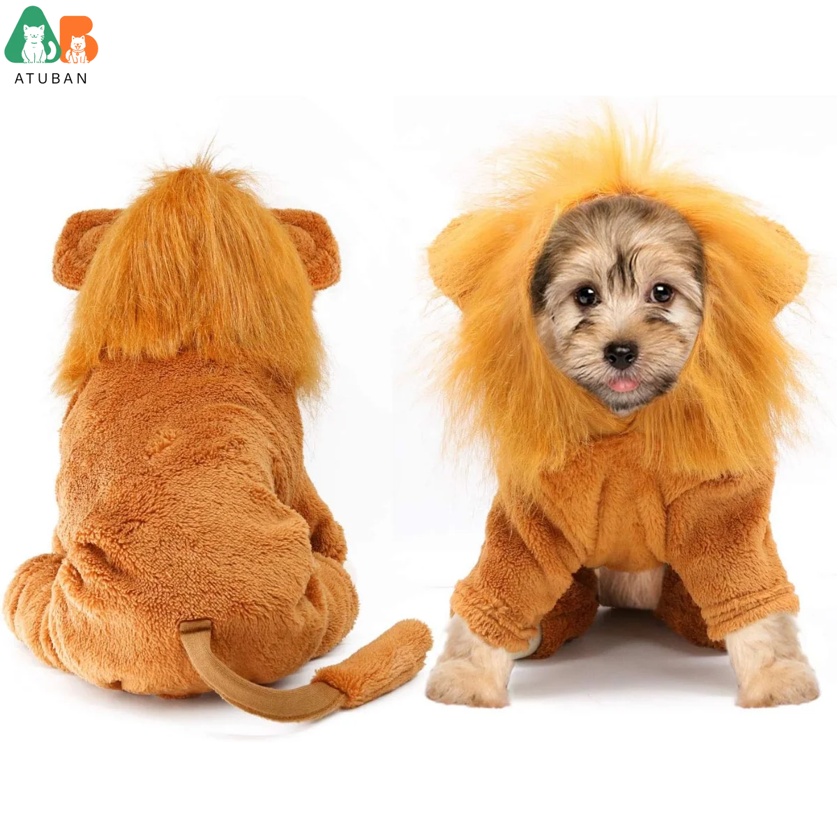 Disfraz de León para perro ATUBAN, ropa para mascotas para fiesta, trajes de simulación de León para mascotas, disfraz de Cosplay con capucha de León para mascota, disfraz de gato para fiesta - imagen 3