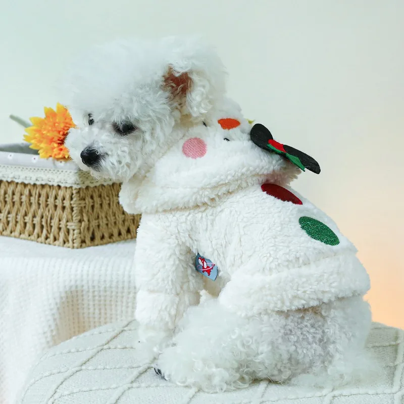 Abrigo de muñeco de nieve de Navidad engrosado con hebilla de cuerda de remolque, adecuado para perros pequeños y medianos, ropa para mascotas, otoño e invierno, 1PC - imagen 4