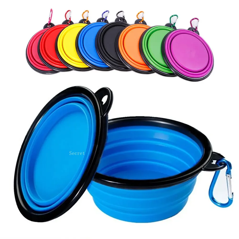 Cuencos plegables de silicona para comida de perros, cuencos de agua para acampar al aire libre, viajes, suministros plegables portátiles, platos con mosquetón - imagen 3