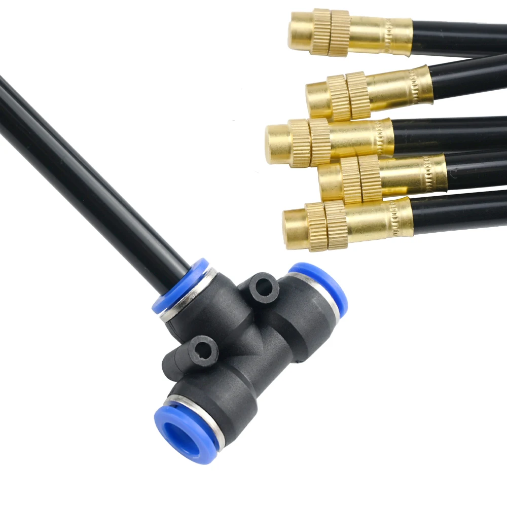 Boquillas de nebulización de latón, 5 uds., con manguera integrada de 20cm para sistema de refrigeración exterior, ajustable 360 ° Pulverizador de boquillas de rotación - imagen 4