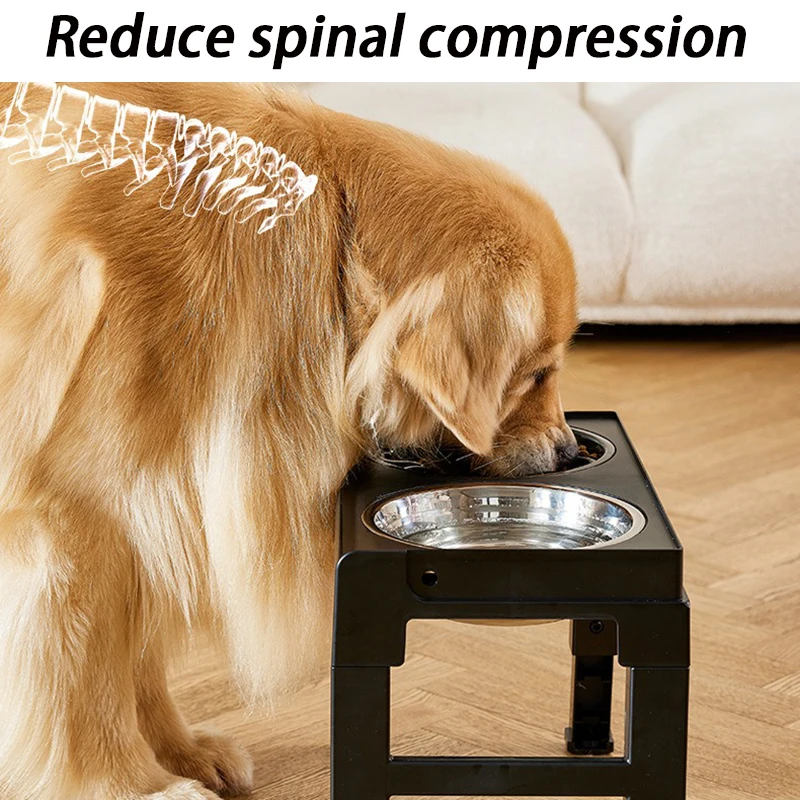 Comedero para perros de elevación ajustable elevado, tazón de acero inoxidable, dispensador de comedero para perros, comederos para mascotas baratos y lentos, protección del cuello para alimentos - imagen 4